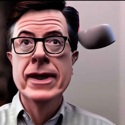 Prompt: stephen colbert face in irish beer mug, 8 k, ultra realistic details