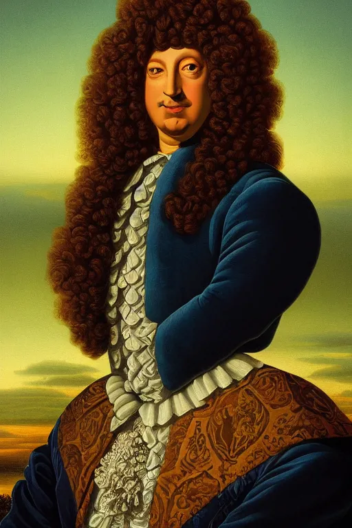 Image similar to vaporwave Dan Mumford style painting (portrait of Louis xiv 1701) in the style Rob Lefield and Dan Mumford Dan Mumford, Dan Mumford, Greg rutkowski, trending on artstation, digital art, surrealism, macro