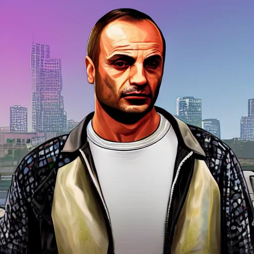 Prompt: Michael Mando aka Nacho Varga from Better Call Saul as a GTA character portrait, Grand Theft Auto, GTA cover art