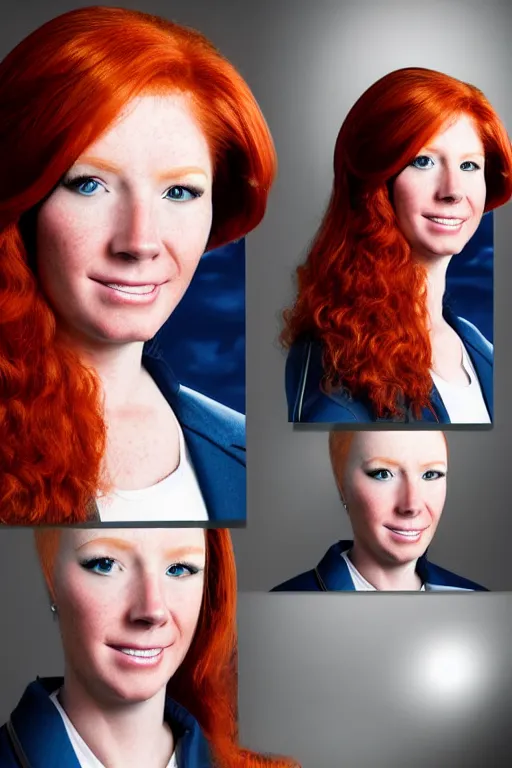 Prompt: epic professional digital corporate headshot art of attractive redhead astronaut, 4 5 mm lens, facing front, by neal adams and joelle jones, maya render, wlop, epic, much wow, much detail, gorgeous, detailed, cinematic, masterpiece