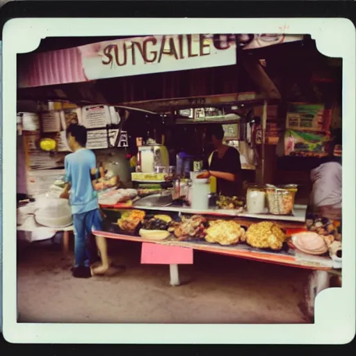 Prompt: polaroid photo of a hawker stall in singapore