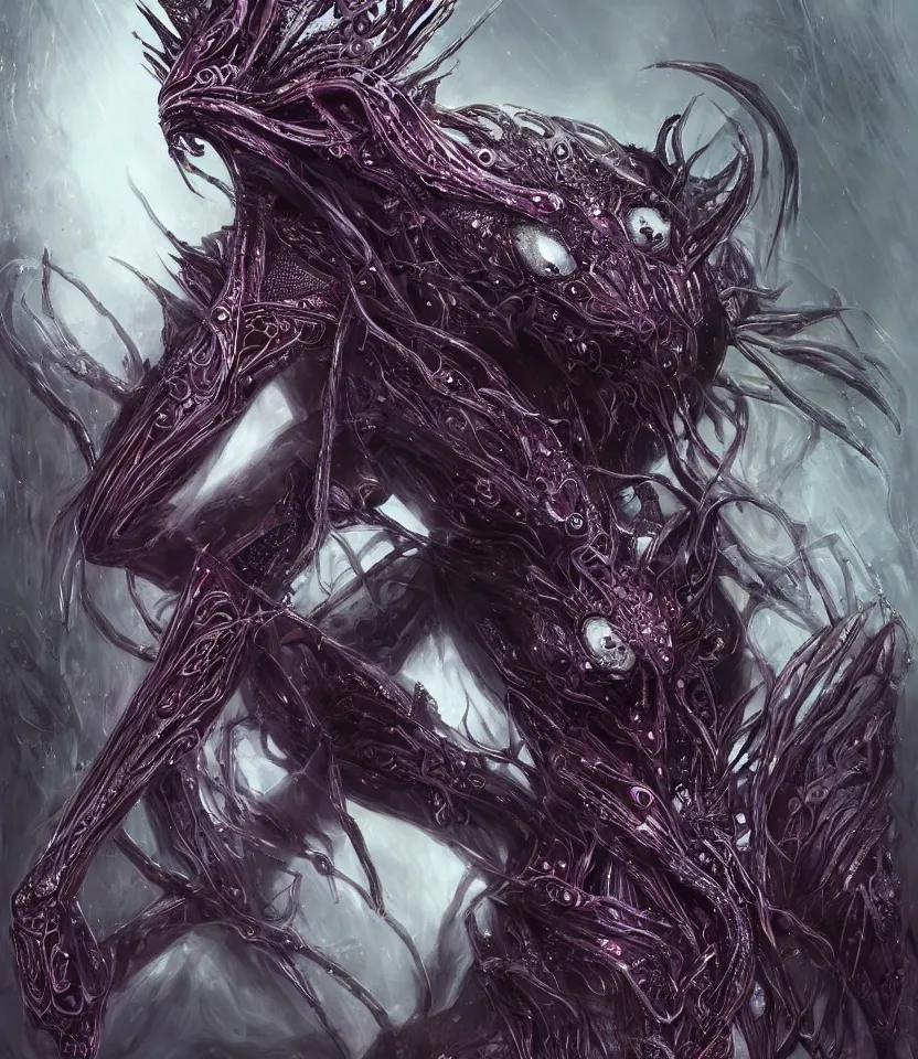 Image similar to close up portrait on the enchanting femenine queen of the zerg, hyper attractive, seductive, very complex, hyper-maximalist, overdetailed, legendary cinematic, darkfantasy, archetype with timeless beauty breathtaking eyes, her spider like legs spread evenly around her framing the image, collossal alien ship in the sky behind her, highly intricate, digital art, very elegant, HDR 8K, biblical art, realism, incomprehensible yet perspicious detail, unbeatable quality, silent hill aesthetic, photorealistic, lifelike, DSLR 8k, unbeatable coherency, Omnious intricate, octane render, created Nixeu & z--ed from deviantart