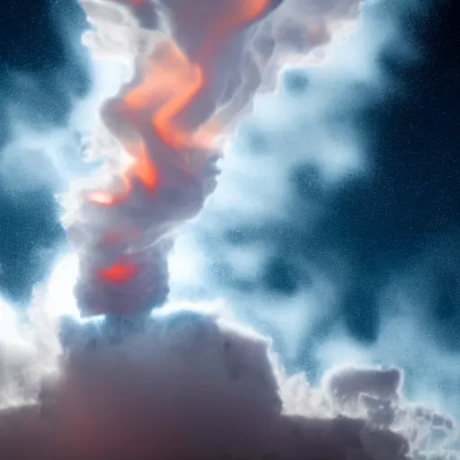 Image similar to gas eruption from a nebulous cloud formation. lens flare / 8 k / artstation / intricate / dynamic / dslr