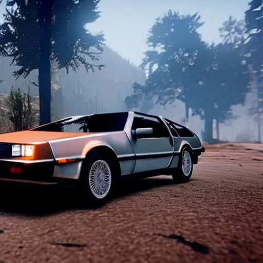 Prompt: 1 9 8 2 delorean in red dead redemption 2