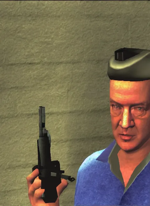 Image similar to screenshot of david lynch in goldeneye 6 4 for nintendo 6 4, n 6 4