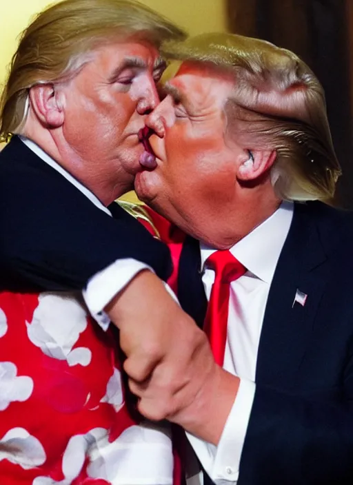 Image similar to beautiful romantic photo of donald trump kissing donald trump. hq