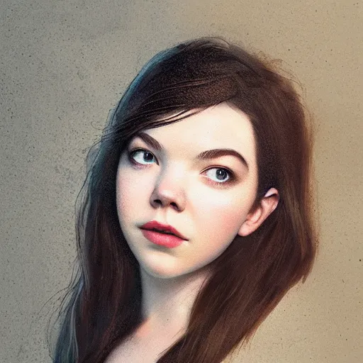 Prompt: ultra realistic painting of Anya Taylor-Joy adult, instagram by rxkun.jpeg, Olga Pietruszka, minweee, Organic Painting, Matte Painting, hard edges, textured photoshop brushes, soft focus, 8k, perfect lighting, high contrast, trending on artstation