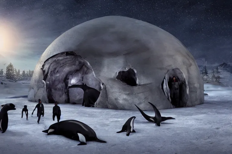 Prompt: the most amazing dream you ever had about black masai hunters at arctic near an igloo with orca carcass, hyper realistic, ambient lighting, concept art, intricate, hyper detailed, smooth, dynamic volumetric lighting, octane, cinematic