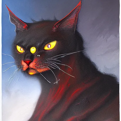 Image similar to infernal hell cat, digital art by John Howe