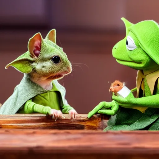 Image similar to kermit and yoda killing hamsters