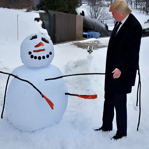 Image similar to donald trump and joe biden making snowman together