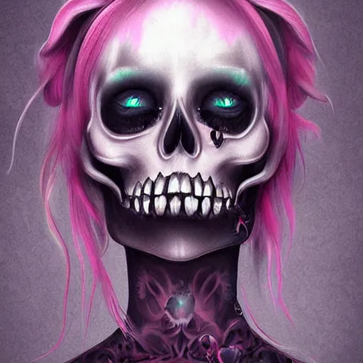 Prompt: digital art painting pastel goth aesthetic, creepy kawaii skull, highly detailed, highly intricate, artstation