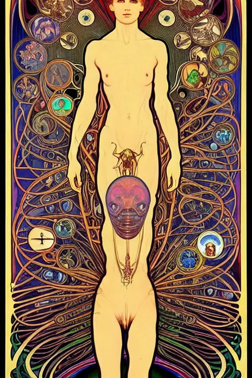 Prompt: extremely psychedelic anatomically accurate diagram of alien species, full body, intricate parts, fine details, hyper realistic, elegant minimalism, by seichen, alphonse mucha, surreal