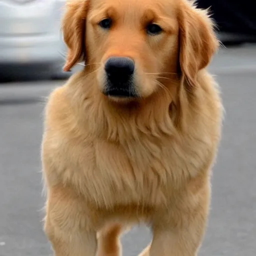 Image similar to a golden retriever that looks like tom cruise wearing a suit