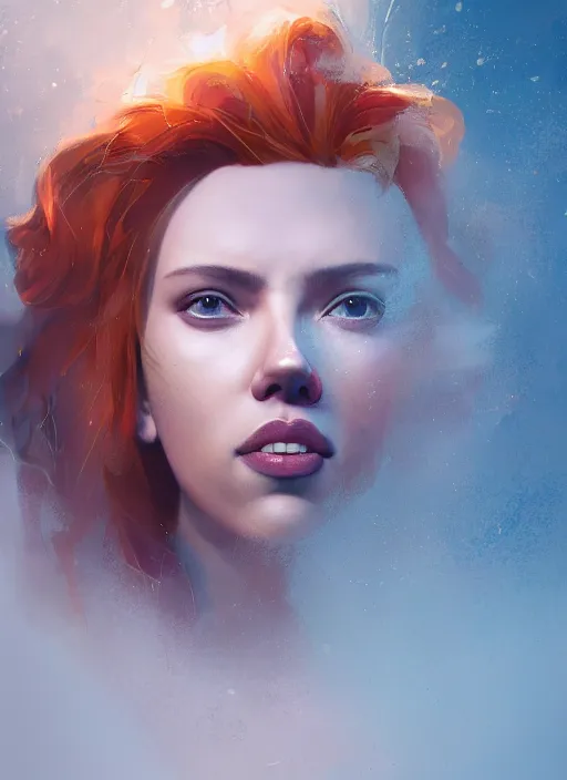 Image similar to a beautiful portrait of scarlett johansson as lion. character design by cory loftis, fenghua zhong, ryohei hase, ismail inceoglu and ruan jia. volumetric light, detailed, rendered in octane