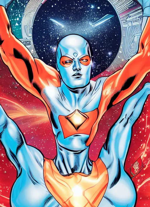 Image similar to A full portrait photo of silver surfer marvel, f/22, 35mm, 2700K, lighting, perfect faces, award winning photography.