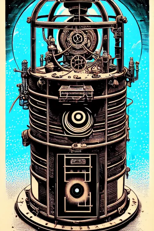 Image similar to steampunk cryo chamber containing an eyeball, high details, intricately detailed, by vincent di fate, inking, 3 color screen print, masterpiece, trending on artstation,, sharp, details, hyper - detailed, hd, 4 k, 8 k