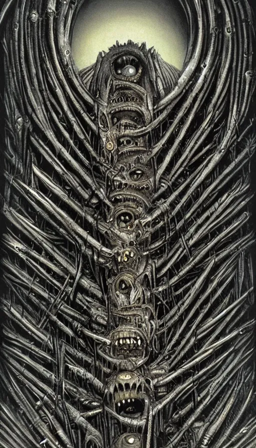 Prompt: a storm vortex made of many demonic eyes and teeth, by hr giger