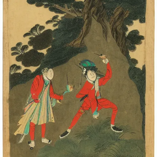 Prompt: Visiting a Friend on a Wooded Cliff, by Ike no Taiga, ca. 1750-1755 #bunjinga