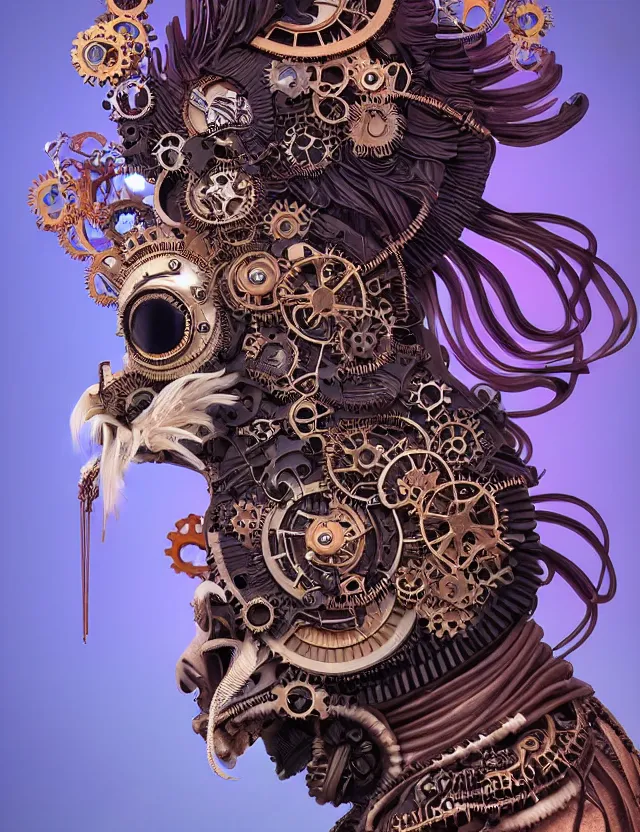 Image similar to 3 d goddess close - up profile steampunk portrait ram skull. beautiful intricately detailed japanese crow kitsune mask and clasical japanese kimono. betta fish, jellyfish phoenix, bio luminescent, plasma, ice, water, wind, creature, artwork by tooth wu and wlop and beeple and greg rutkowski