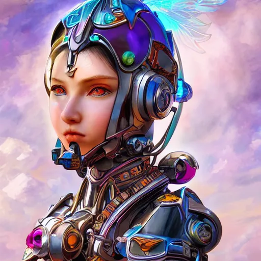 Image similar to studio portrait of lawful good colorful female holy mecha paladin absurdly beautiful, elegant, young sensual graceful woman, ultrafine hyperrealistic detailed face illustration by kim jung gi, irakli nadar, intricate linework, sharp focus, bright colors, matte, octopath traveler, final fantasy, unreal engine highly rendered, global illumination, radiant light, intricate environment