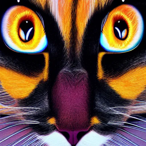 Image similar to symmetry!! portrait of beautiful ragdoll cat, long cat hairs, big cat eyes, colorful lighting, hyperrealistic, trending on pixiv fanbox, style of marvel cinematic universe,