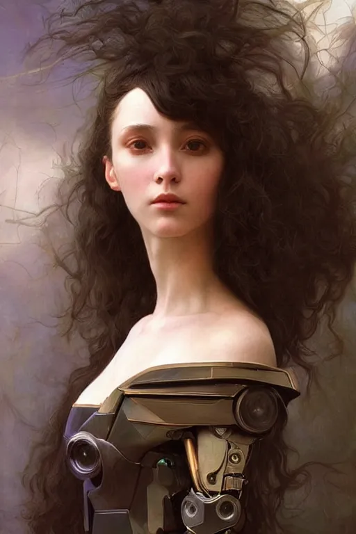 Prompt: portrait of raven, perfect future, iridescent color palette, by wlop and karol bak and bouguereau, 1 9 7 0 s retro future robot android. muted colors