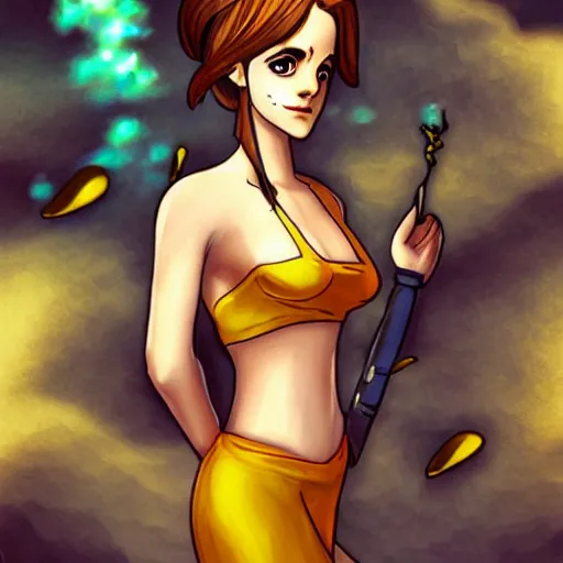 Prompt: emma watson in the style of nami by Arvalis detailed, sakimichan