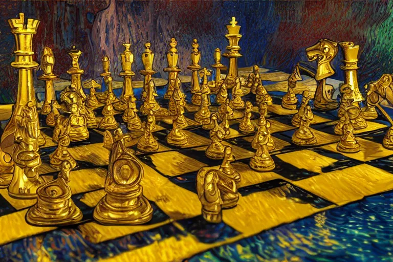 Highly Detailed Chess Game By Antoni Gaudi, Reflective 