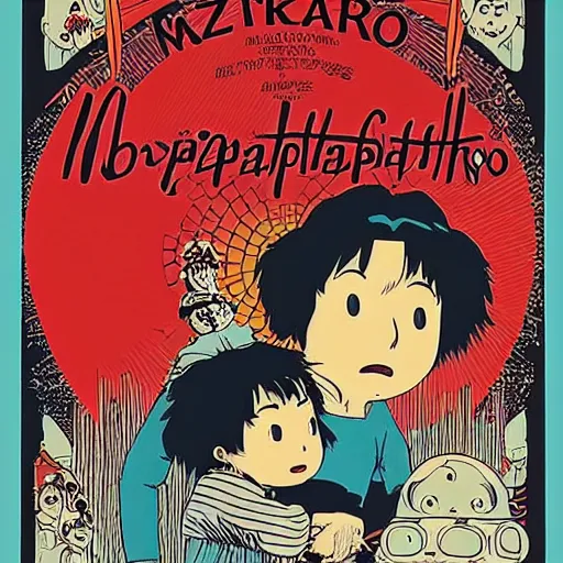 Prompt: a poster for a hayao miyazaki movie called metamorphosis ( 1 9 9 0 ) based on the book by fran ’ s kafka. poster art is by charles burns, detailed micron pen ink art, color