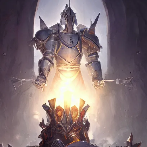 Image similar to a giant white chess knight piece, knight chess, glowing chess knight, knight chess piece, knight chess, chess knight, battlefield background, bright art masterpiece artstation. 8 k, sharp high quality artwork in style of jose daniel cabrera pena and greg rutkowski, concept art by tooth wu, hearthstone card game artwork, chess knight