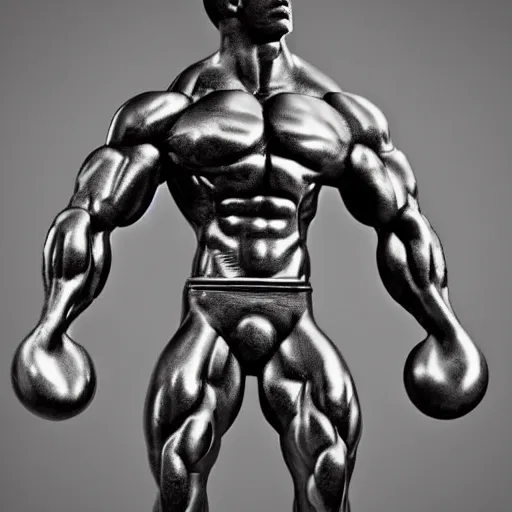 Prompt: bodybuilder made of pewter