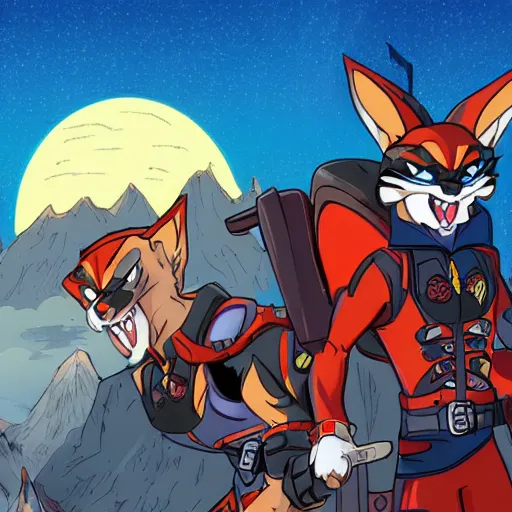 Image similar to tbone and razor of swat kats in front of mount doom