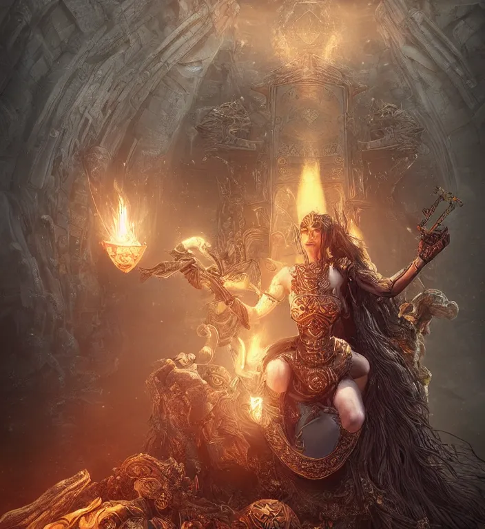 Prompt: unreal engine render + a goddess, tarot card, dark souls colour scheme, luminal, smooth, coherent, high detailed, kerem beyit, featured on artstation, instagram HD, unreal engine