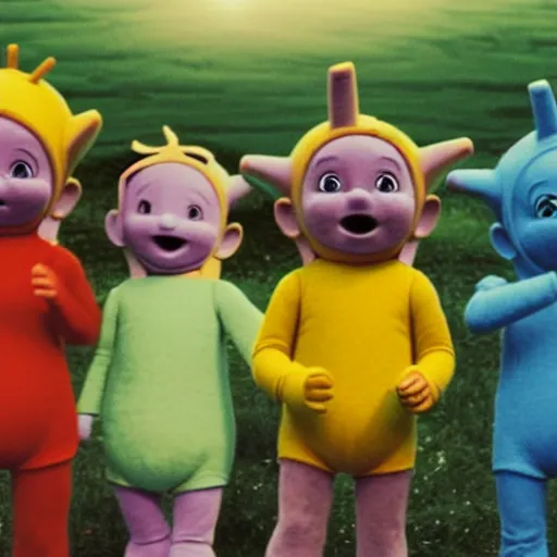 Image similar to The Teletubbies in an existential crisis