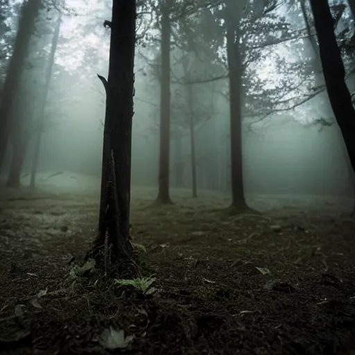 Prompt: a professional detailed photo of a mushroom in a dark foggy forest, backlighted, dramatic lighting