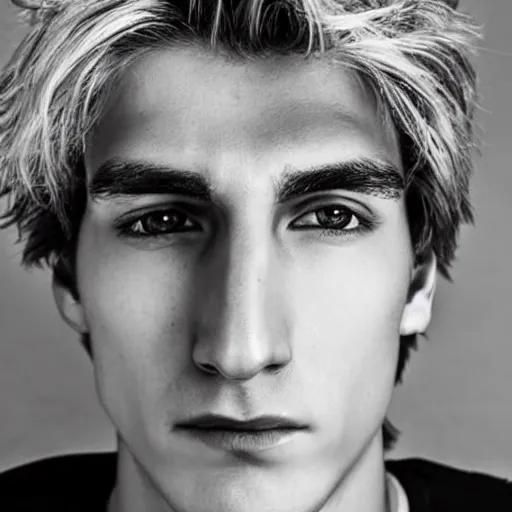 Image similar to a closeup shot of handsome xqc, gigachad, strong jawline, photorealism, 8k