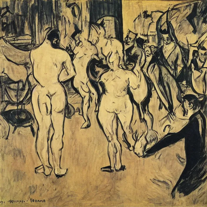 Image similar to meeting of the rhino people. henri de toulouse - lautrec, max beckmann