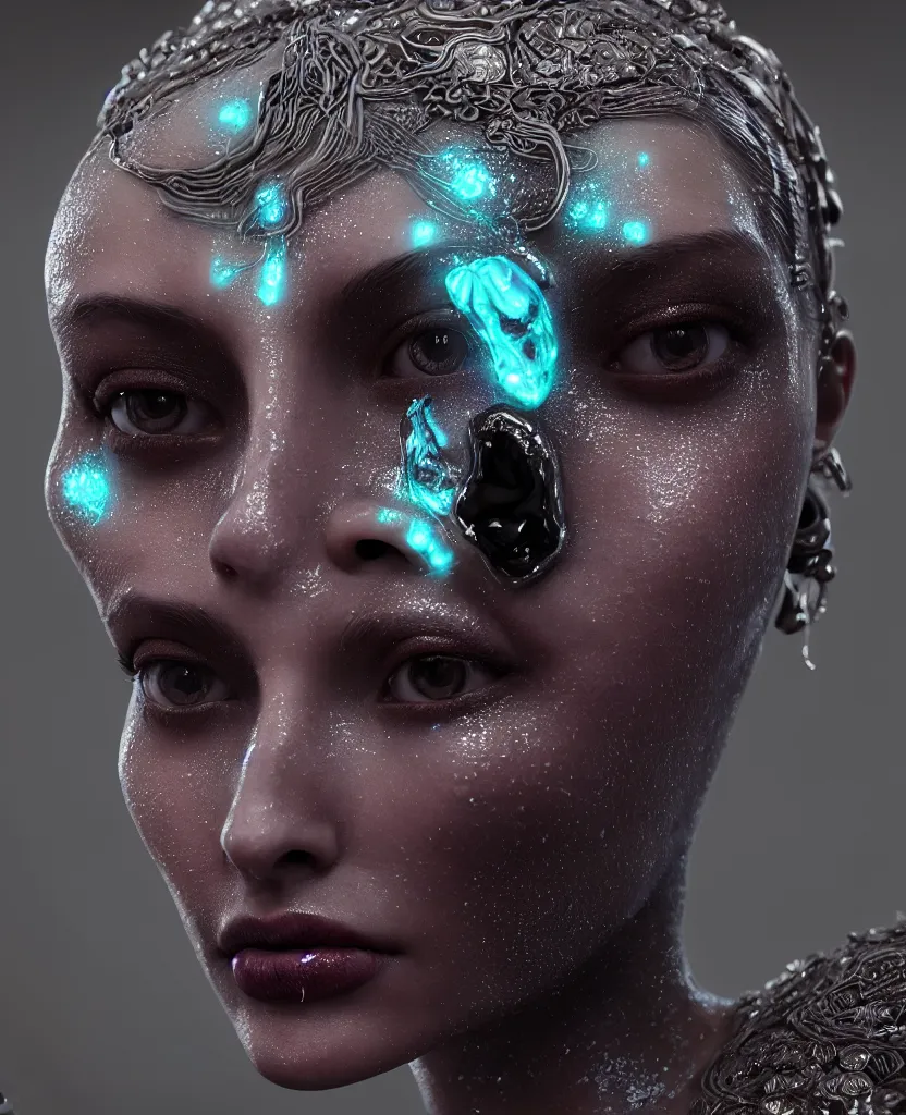 Prompt: goddess close-up face portrait. with melting bioluminescent glass skull, intricate artwork by Tooth Wu and wlop and beeple. octane render, trending on artstation, greg rutkowski very coherent symmetrical artwork. cinematic, hyper realism, high detail, octane render, 8k
