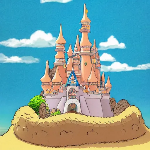 Image similar to magical sand castle kingdom studio Ghibli style