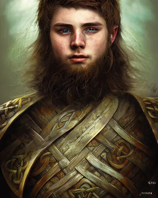 Image similar to portrait of a handsome young celtic warrior, art by lixin yin and denys tsiperko and bogdan rezunenko, hyperrealism, fantasy art