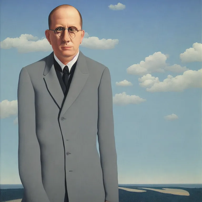 Image similar to portrait of maynard james keenan, clouds in the background, by rene magritte, detailed painting, distance, middle centered, hd, hq, high resolution, high detail, 4 k, 8 k