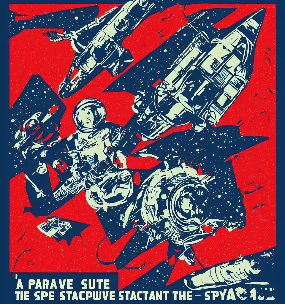 Image similar to a propaganda style poster for space travel. in the style of Shepard Fairey.