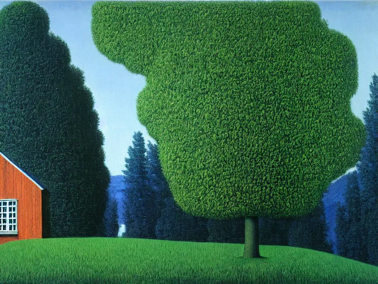 Prompt: a house in a forest, by rene magritte, high detail, high resolution