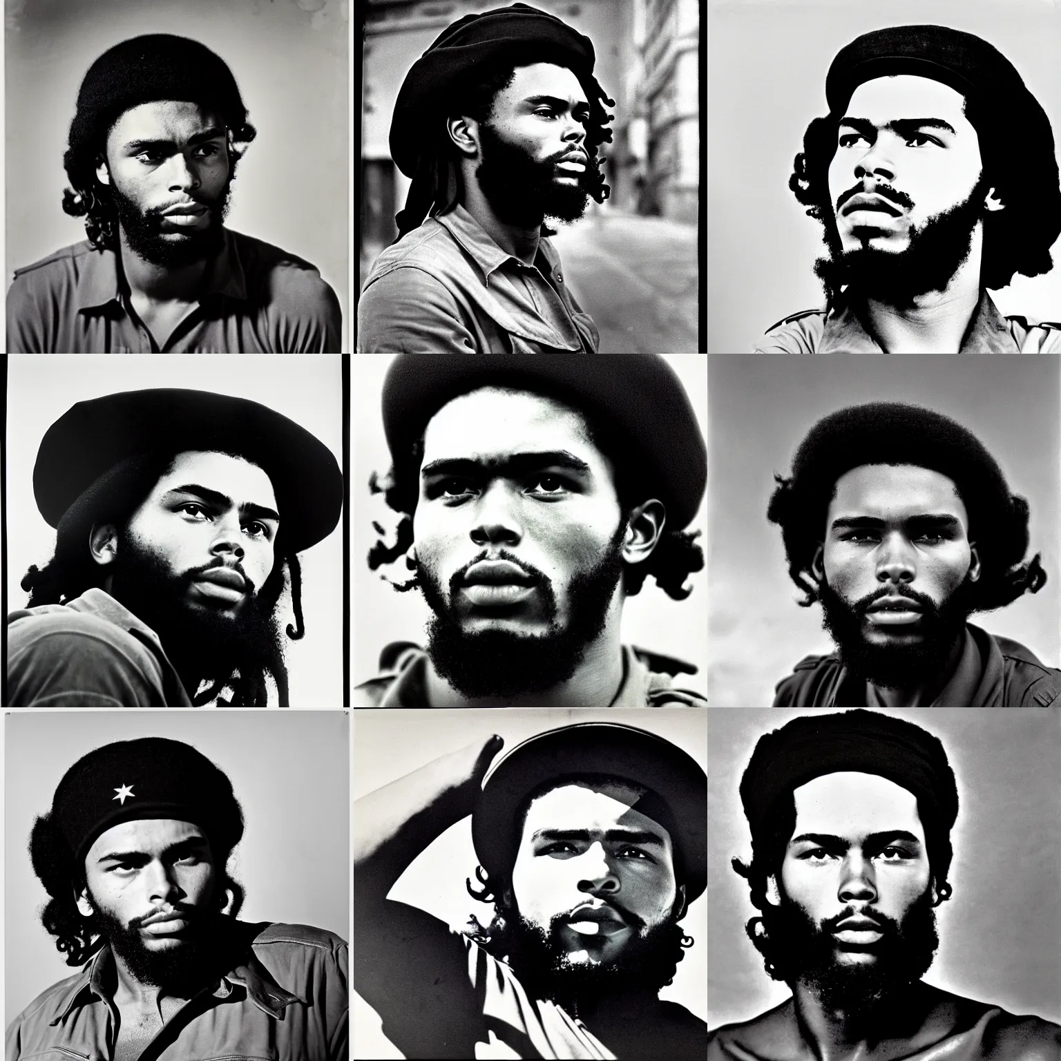 Image similar to Portrait of Jaylen Brown, Jaylen Brown as Che Guevara, Guerilla Heroico, Black and White, Photograph by Alberto Korda, inspiring, dignifying, national archives