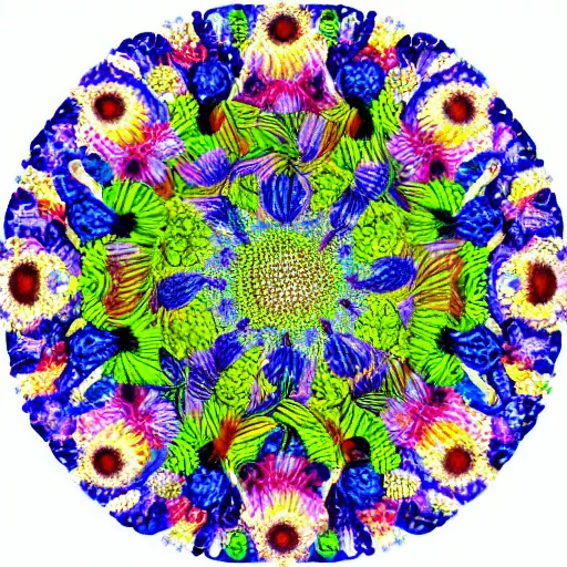 Image similar to a picture of a bunch of flowers on a white background, a microscopic photo by ernst haeckel, shutterstock contest winner, kinetic pointillism, intricate patterns, biomorphic, made of crystals