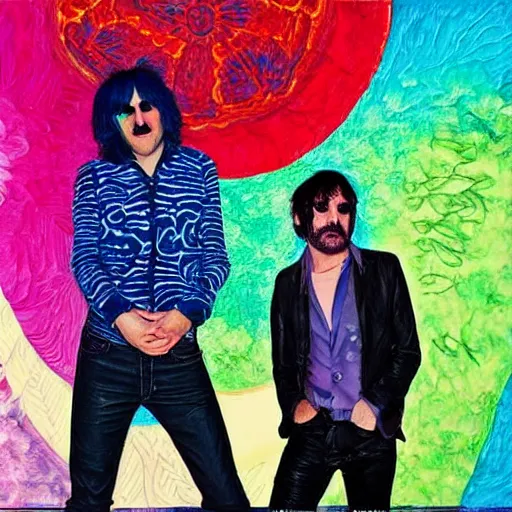 Image similar to noel fielding and julian barratt in a psychedelic mdma painting