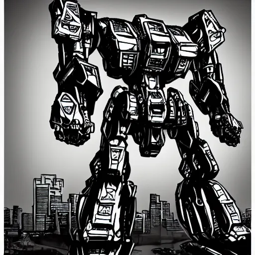 Prompt: mecha+Tokyo+blackandwhite+draw