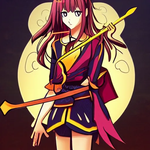 Image similar to woman with a bow and arrow anime