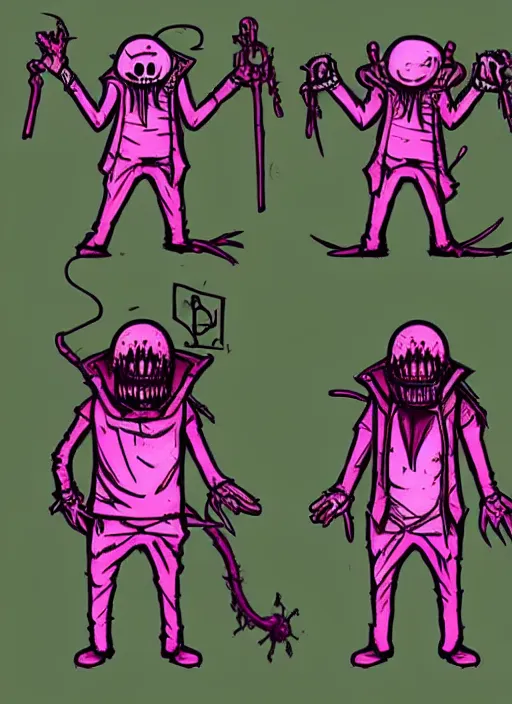 Image similar to concept art of pink guy and filthy frank as bosses in darkest dungeon, highly detailed, dark atmosphere, cosmic horror, body horror, lovecraft mythos, key character poster